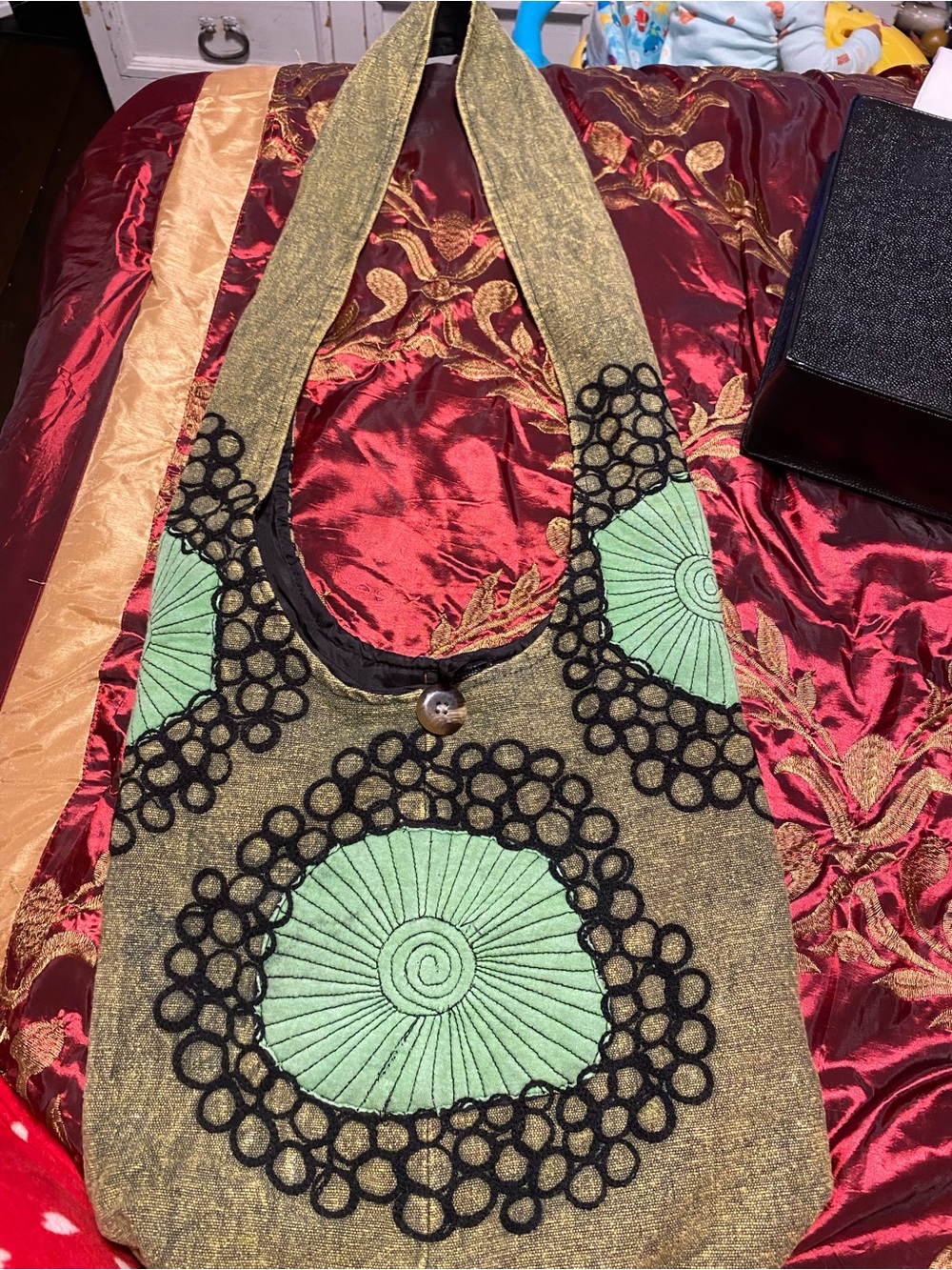 Othr Green and Gold Embroidered Circle Shoulder Bag